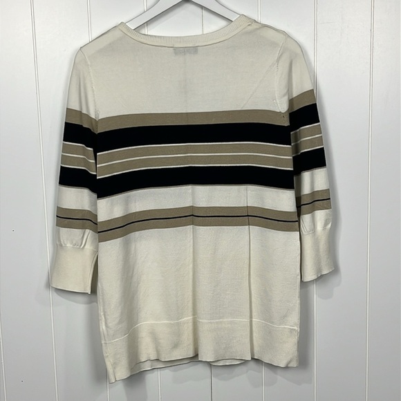 Coldwater Creek Womens Cardigan L White Tan Black 3/4 Sleeves Vneck Button Up - Picture 8 of 11
